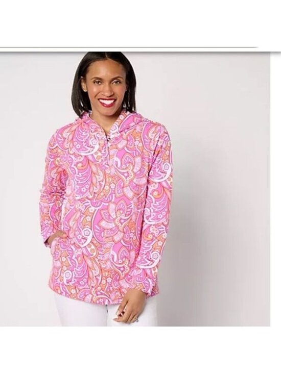 Sport Savvy Sweaters - Sport Savvy Womens Hoodie M Pink Paisley Print Long Sleeve